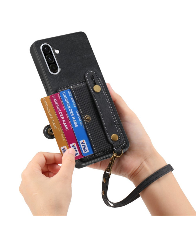 Coque Samsung Galaxy A56 5G rétro, porte-cartes et sangle support
