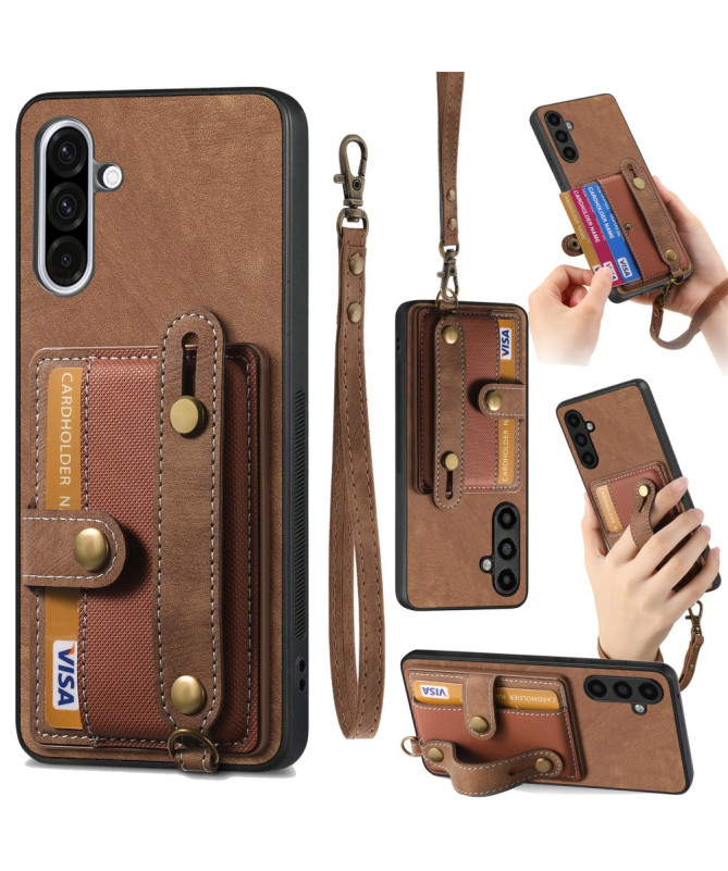 Coque Samsung Galaxy A56 5G rétro, porte-cartes et sangle support
