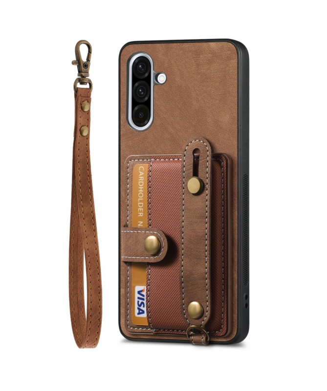 Coque Samsung Galaxy A56 5G rétro, porte-cartes et sangle support