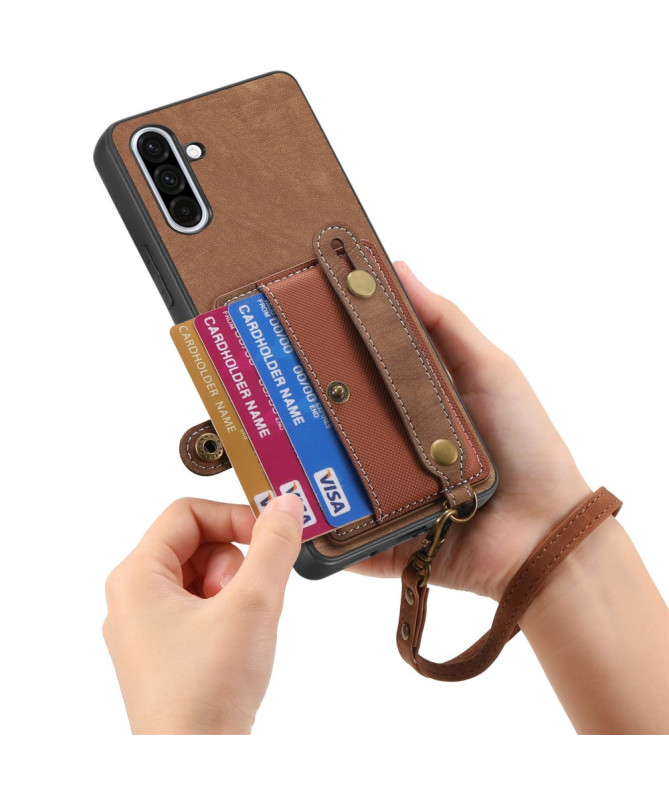 Coque Samsung Galaxy A56 5G rétro, porte-cartes et sangle support