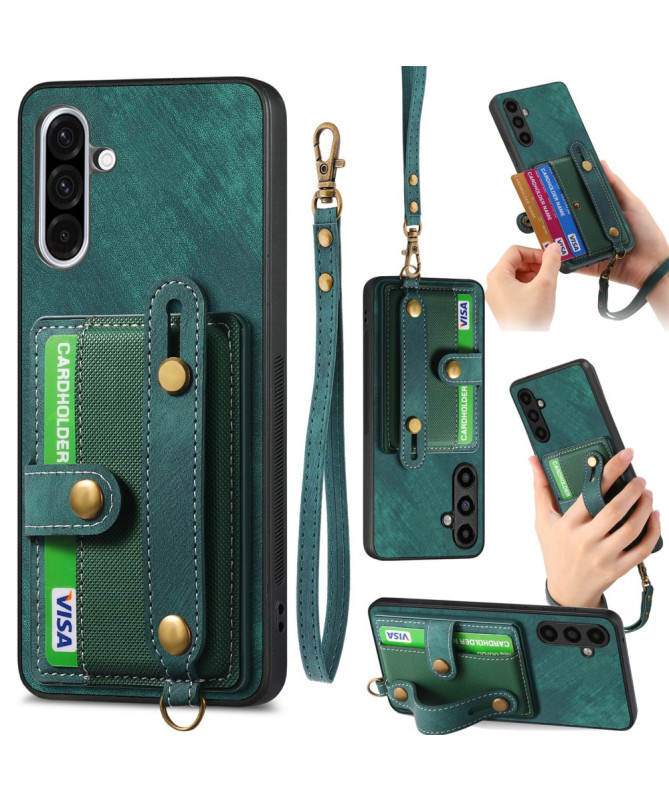 Coque Samsung Galaxy A56 5G rétro, porte-cartes et sangle support