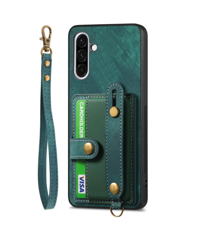 Coque Samsung Galaxy A56 5G rétro, porte-cartes et sangle support