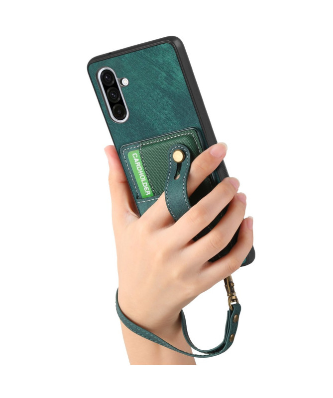 Coque Samsung Galaxy A56 5G rétro, porte-cartes et sangle support