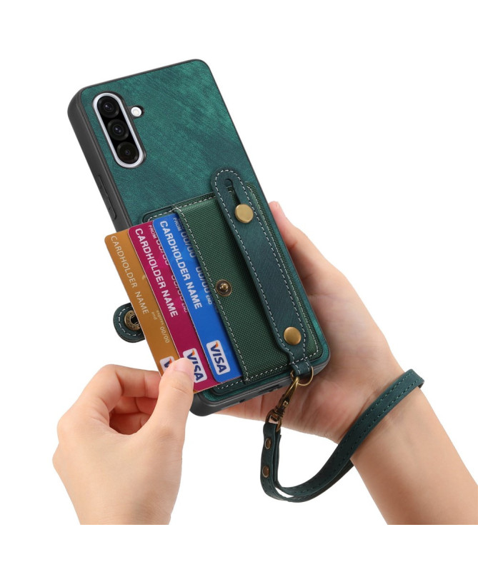 Coque Samsung Galaxy A56 5G rétro, porte-cartes et sangle support