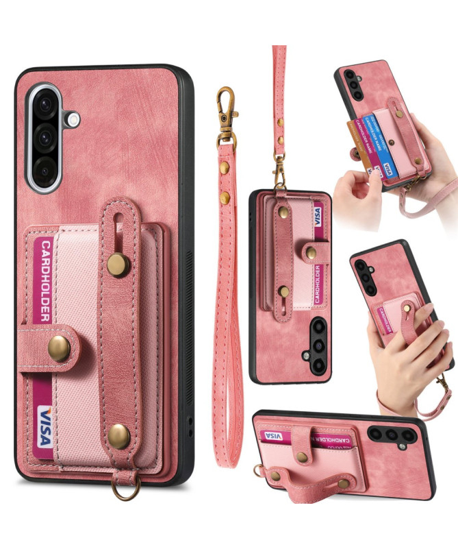 Coque Samsung Galaxy A56 5G rétro, porte-cartes et sangle support