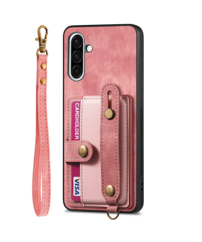 Coque Samsung Galaxy A56 5G rétro, porte-cartes et sangle support