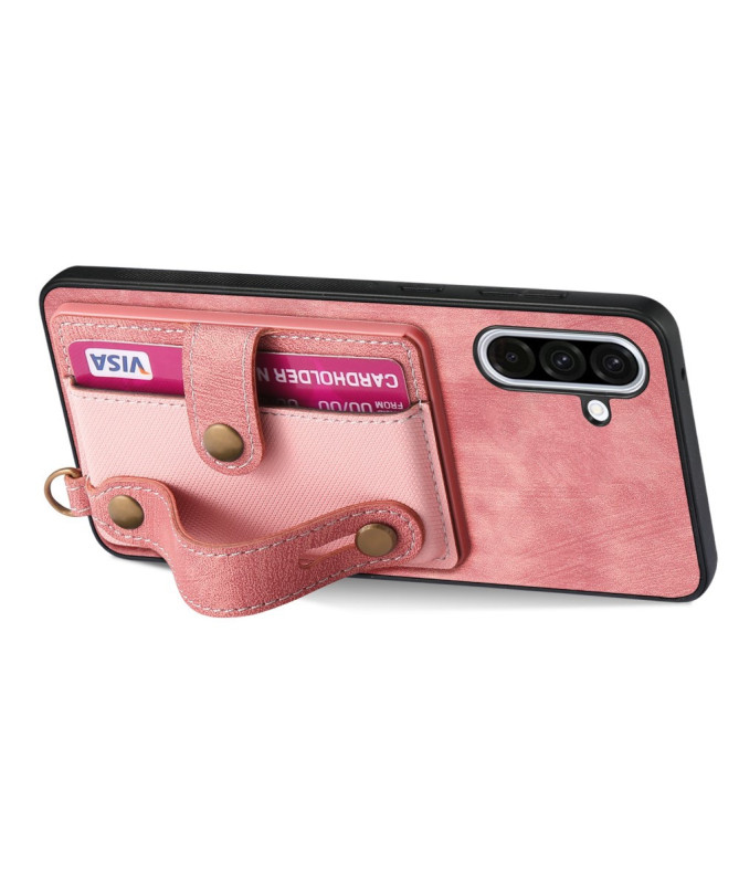 Coque Samsung Galaxy A56 5G rétro, porte-cartes et sangle support