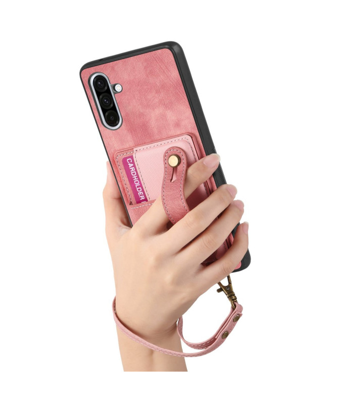 Coque Samsung Galaxy A56 5G rétro, porte-cartes et sangle support