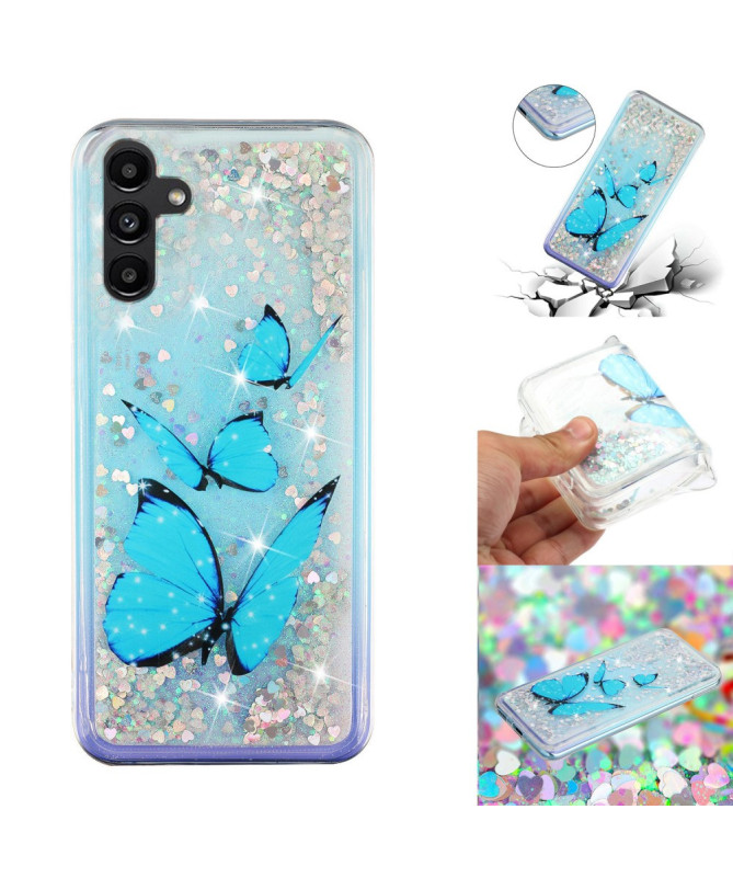 Coque Samsung Galaxy A56 5G Papillons Bleus Pailletés