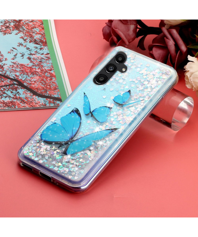 Coque Samsung Galaxy A56 5G Papillons Bleus Pailletés