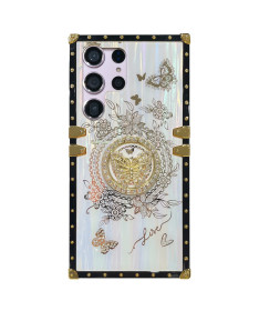 Coque Samsung Galaxy S22 Ultra 5G papillon strass avec anneau