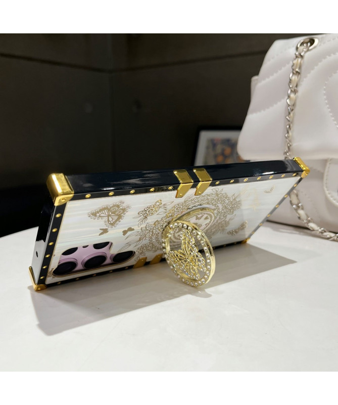 Coque Samsung Galaxy S22 Ultra 5G papillon strass avec anneau