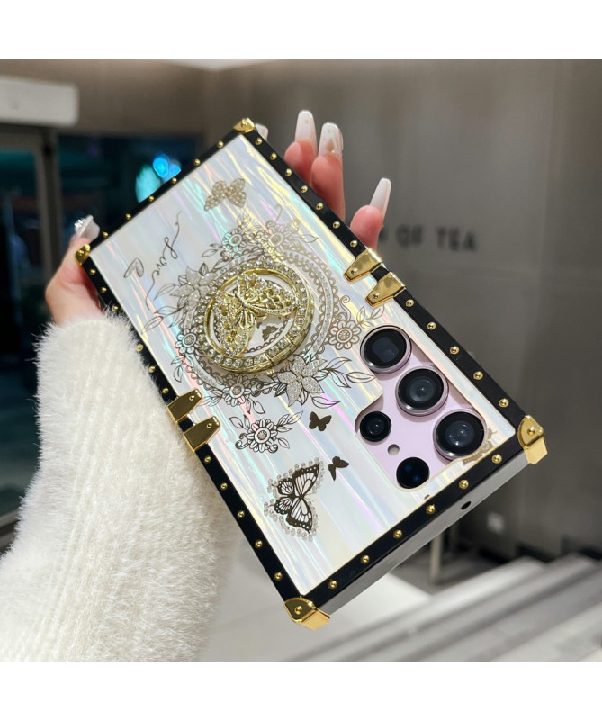 Coque Samsung Galaxy S22 Ultra 5G papillon strass avec anneau