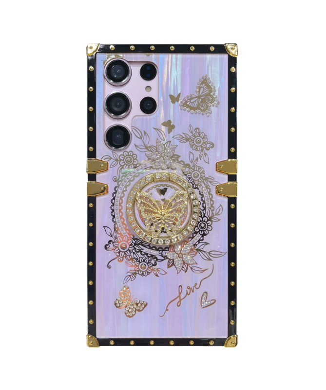 Coque Samsung Galaxy S22 Ultra 5G papillon strass avec anneau