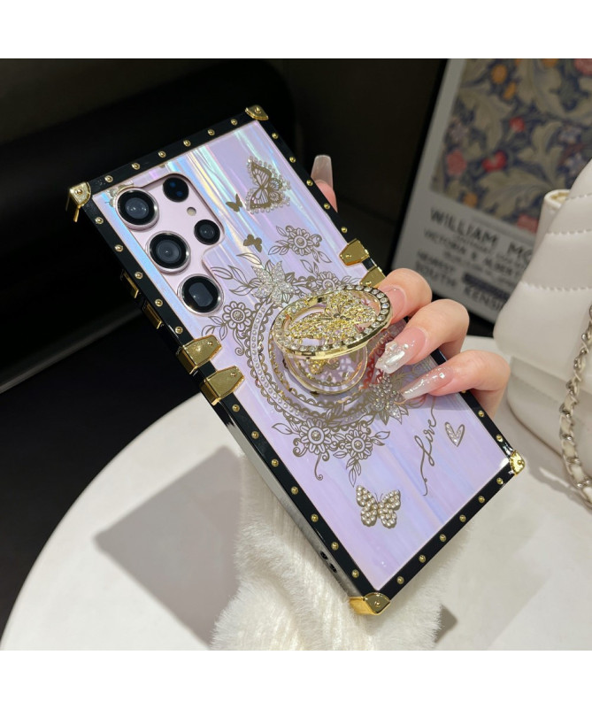 Coque Samsung Galaxy S22 Ultra 5G papillon strass avec anneau
