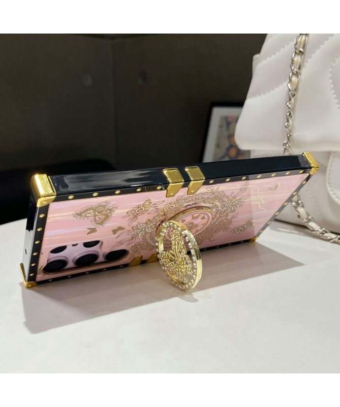Coque Samsung Galaxy S22 Ultra 5G papillon strass avec anneau