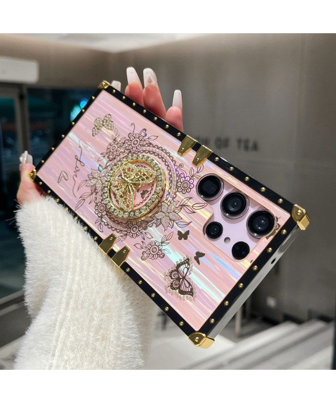 Coque Samsung Galaxy S22 Ultra 5G papillon strass avec anneau