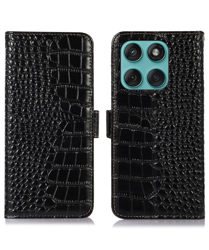 Housse Motorola Edge 60 / 60 Fusion cuir véritable aspect croco