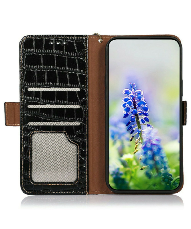 Housse Motorola Edge 60 / 60 Fusion cuir véritable aspect croco