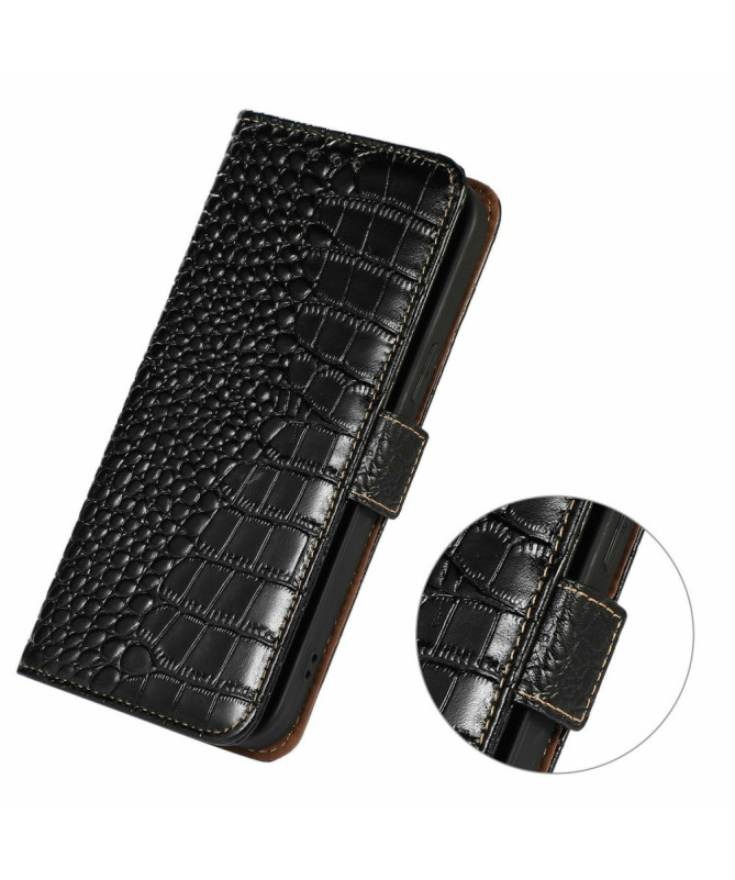 Housse Motorola Edge 60 / 60 Fusion cuir véritable aspect croco