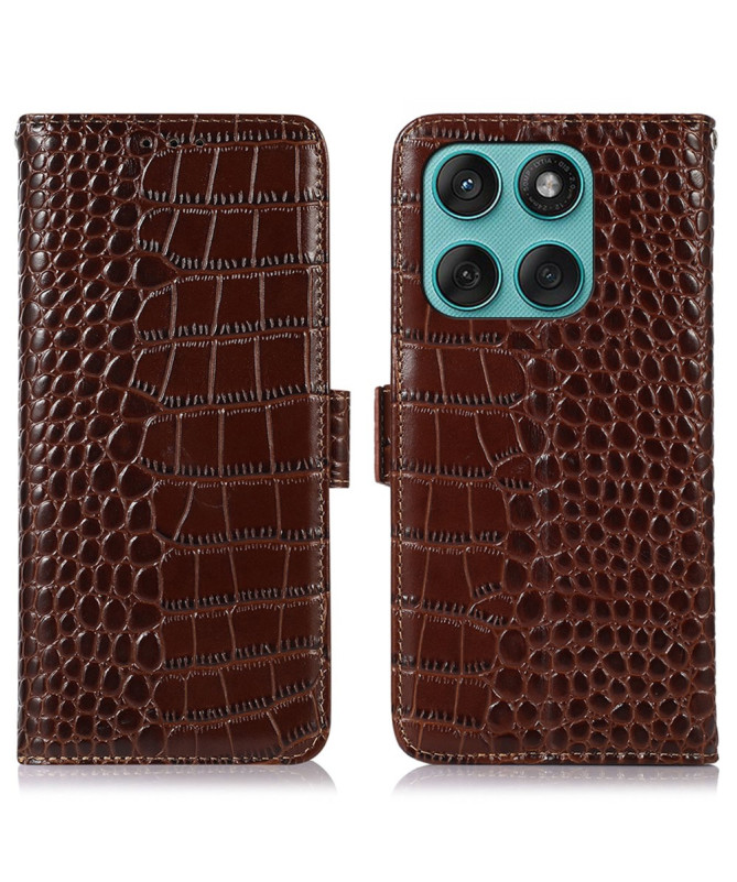 Housse Motorola Edge 60 / 60 Fusion cuir véritable aspect croco