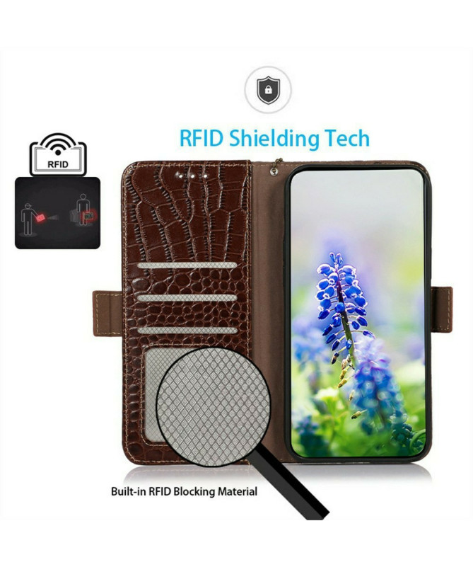 Housse Motorola Edge 60 / 60 Fusion cuir véritable aspect croco