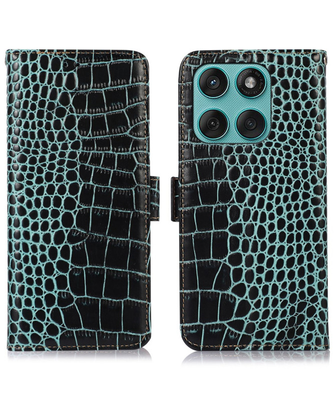 Housse Motorola Edge 60 / 60 Fusion cuir véritable aspect croco