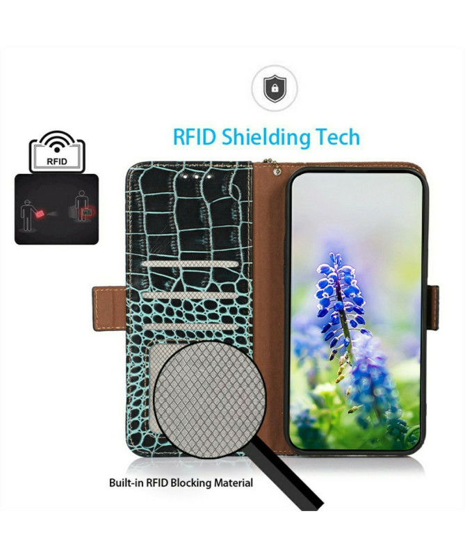 Housse Motorola Edge 60 / 60 Fusion cuir véritable aspect croco