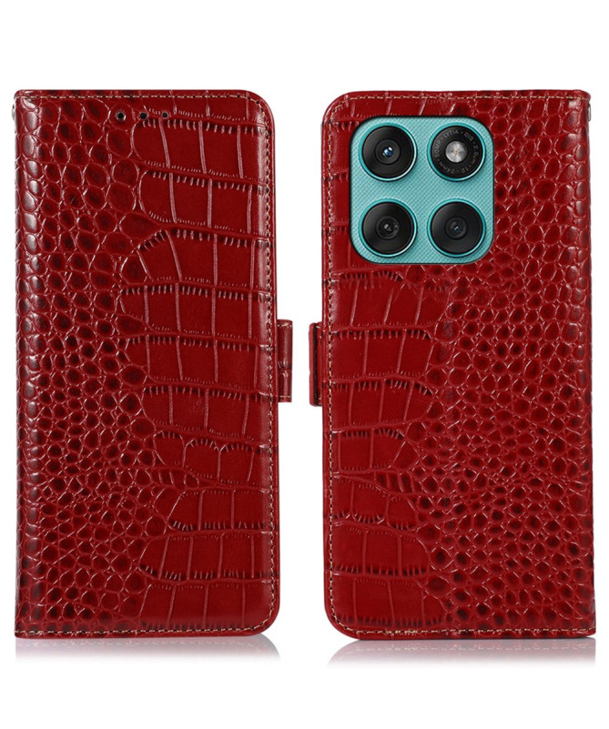 Housse Motorola Edge 60 / 60 Fusion cuir véritable aspect croco