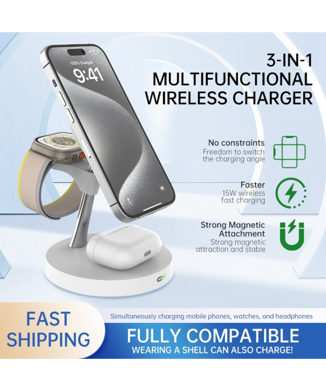 Station de Charge Sans Fil 15W | TriPower Hub