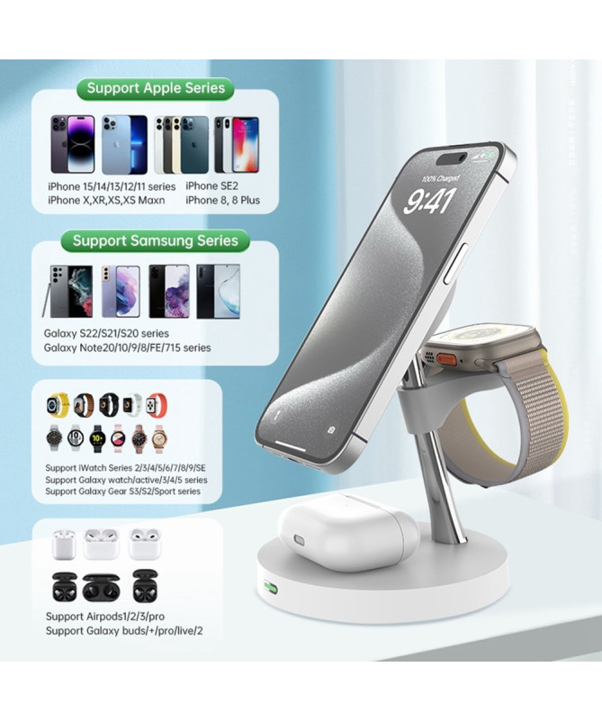 Station de Charge Sans Fil 15W | TriPower Hub