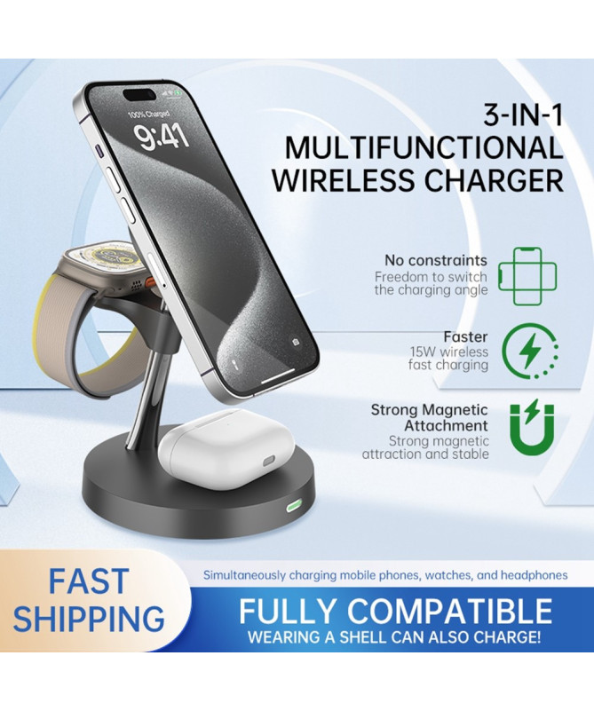Station de Charge Sans Fil 15W | TriPower Hub