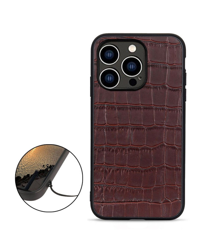 Coque iPhone 14 Pro Cuir aspect peau de croco