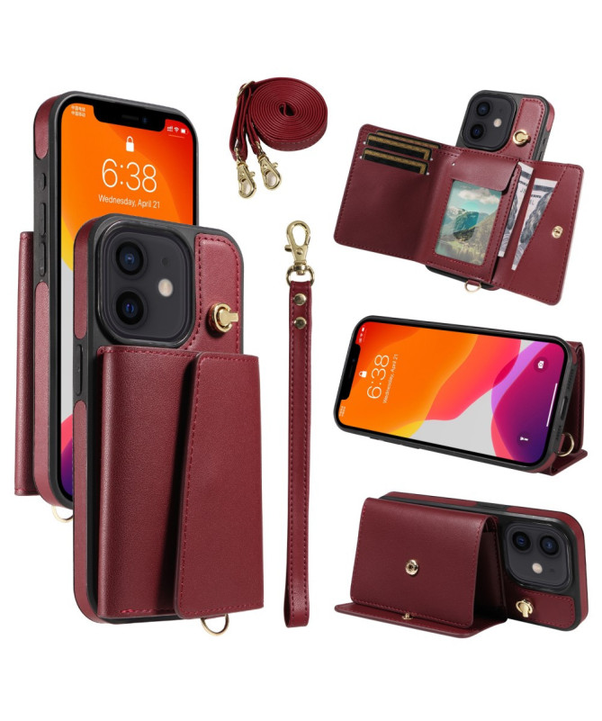 Coque iPhone 12 / 12 Pro Bandoulière avec Portefeuille et Support
