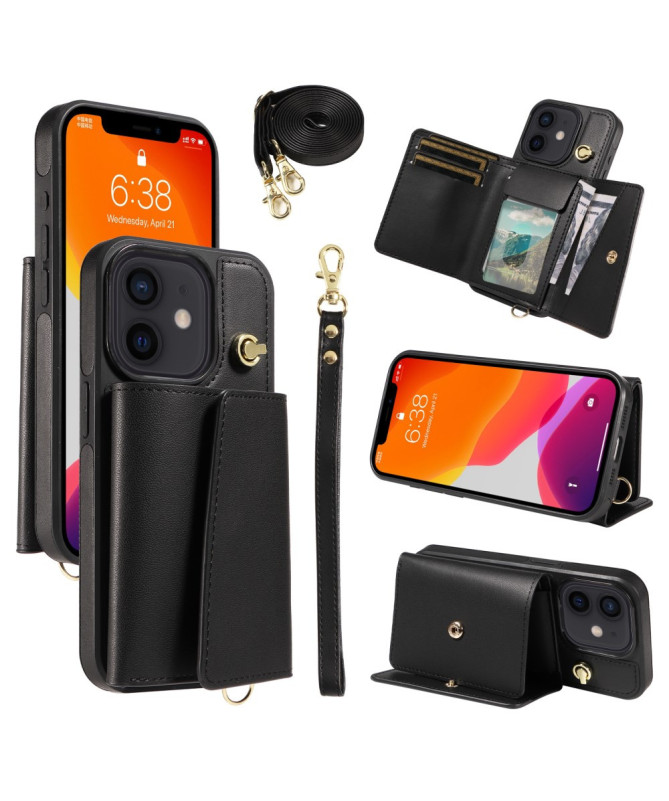 Coque iPhone 12 / 12 Pro Bandoulière avec Portefeuille et Support