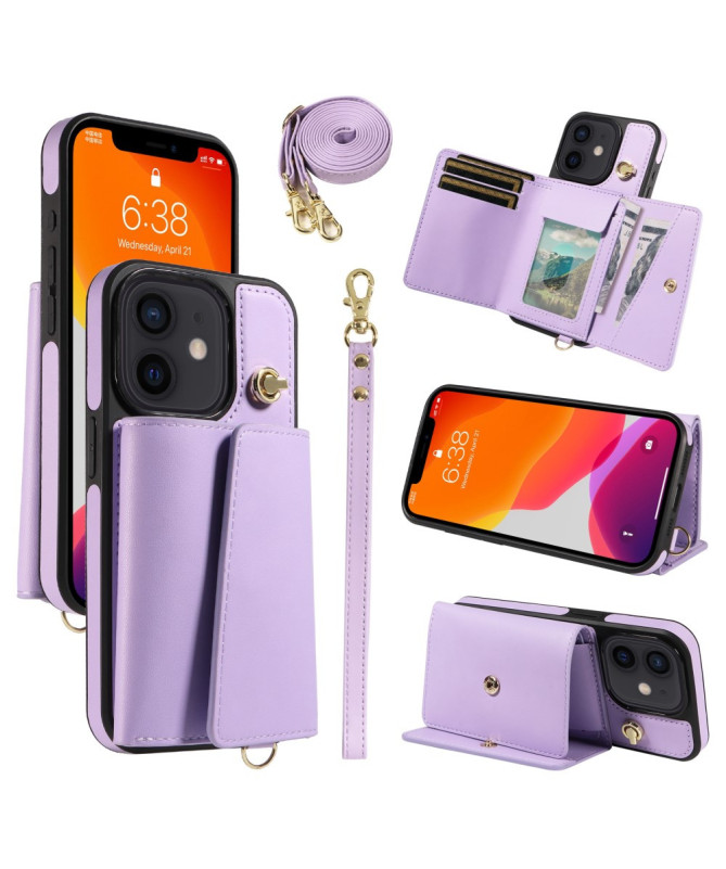 Coque iPhone 12 / 12 Pro Bandoulière avec Portefeuille et Support
