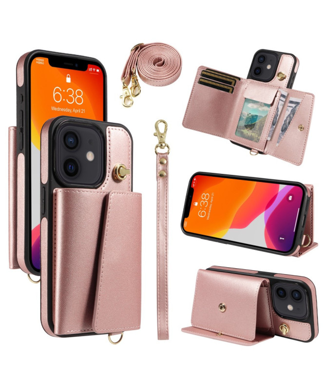 Coque iPhone 12 / 12 Pro Bandoulière avec Portefeuille et Support