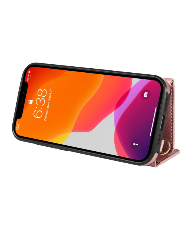 Coque iPhone 12 / 12 Pro Bandoulière avec Portefeuille et Support