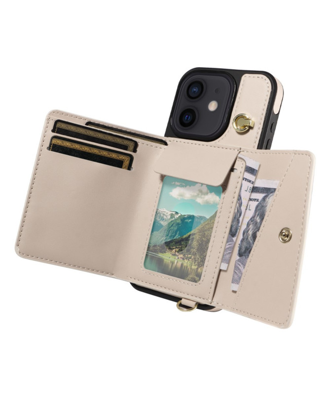Coque iPhone 12 / 12 Pro Bandoulière avec Portefeuille et Support