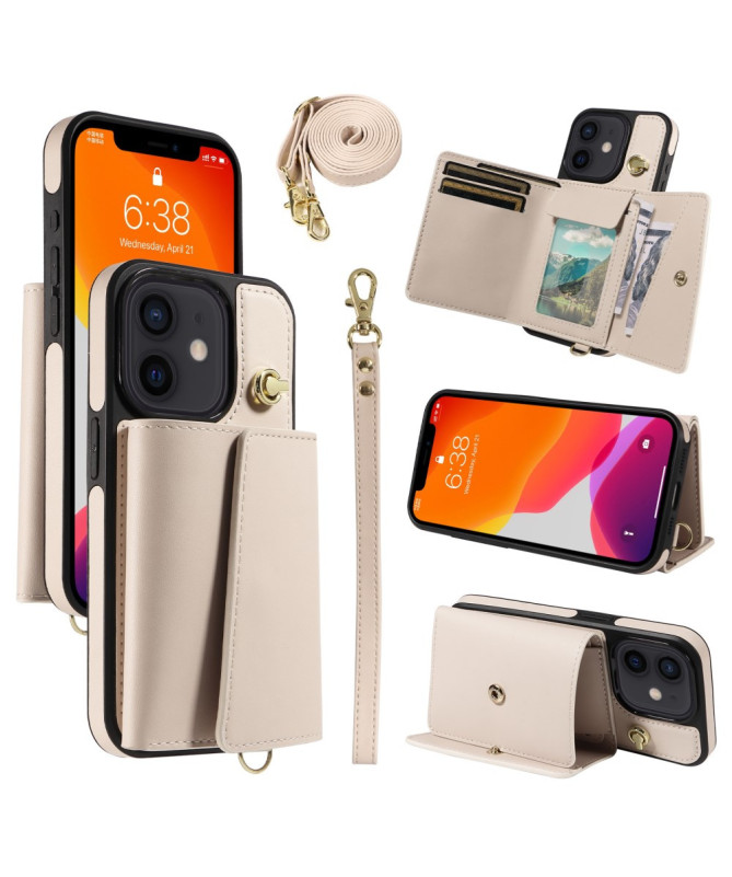 Coque iPhone 12 / 12 Pro Bandoulière avec Portefeuille et Support
