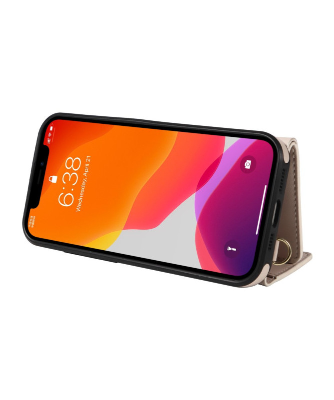Coque iPhone 12 / 12 Pro Bandoulière avec Portefeuille et Support