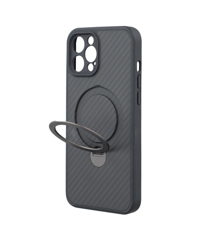 Coque iPhone 12 Pro MagSafe à Fibre de Carbone et Anneau Multifonction