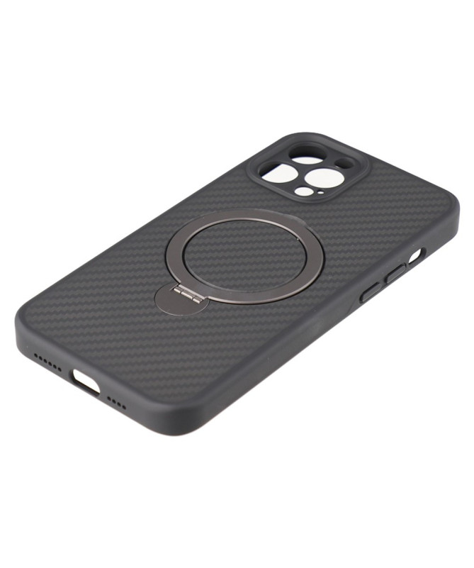 Coque iPhone 12 Pro MagSafe à Fibre de Carbone et Anneau Multifonction