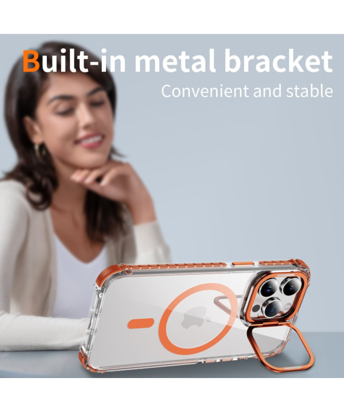Coque iPhone 12 / 12 Pro Transparente MagSafe avec Support Métal