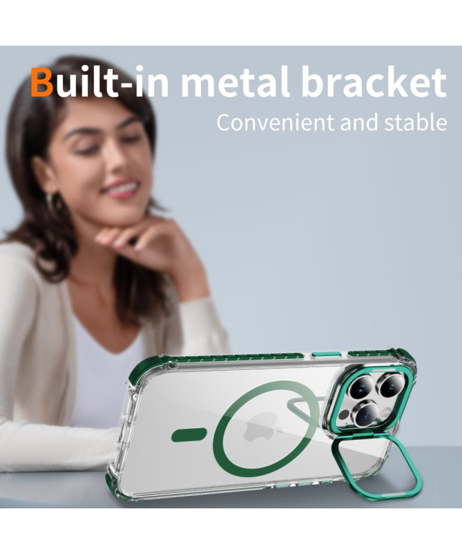 Coque iPhone 12 / 12 Pro Transparente MagSafe avec Support Métal