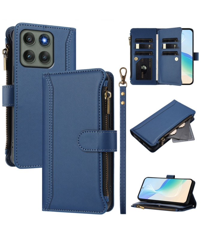 Housse Motorola Edge 60 Pro portefeuille zippée 9 cartes et support