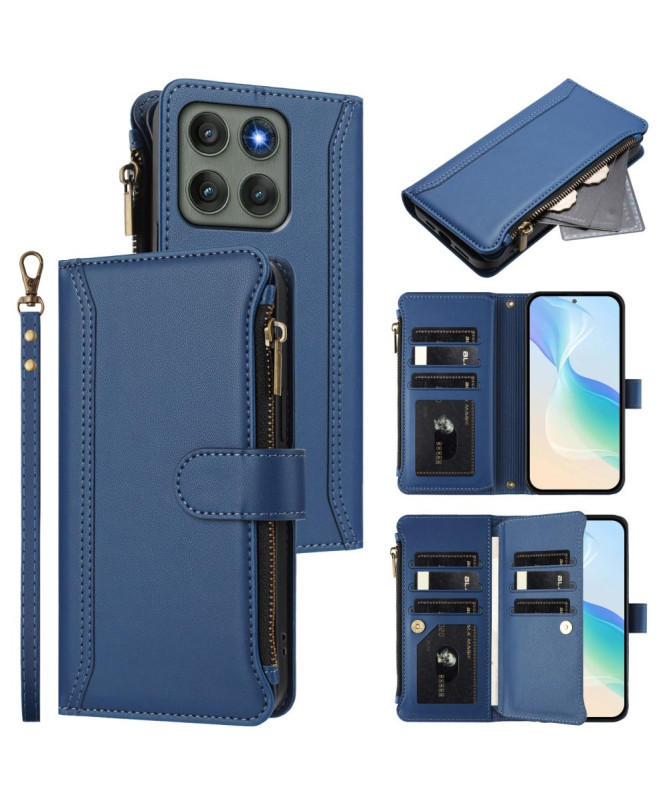 Housse Motorola Edge 60 Pro portefeuille zippée 9 cartes et support