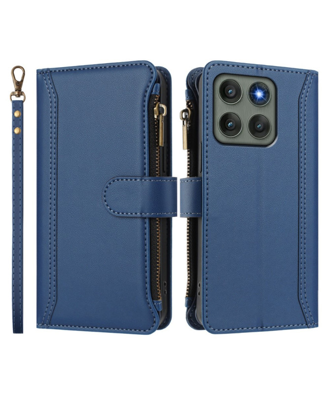 Housse Motorola Edge 60 Pro portefeuille zippée 9 cartes et support