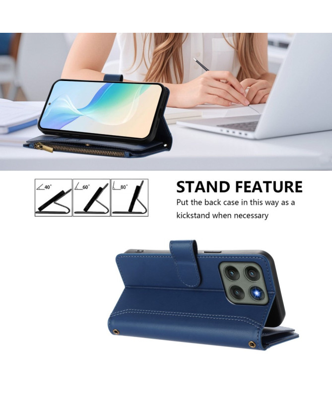 Housse Motorola Edge 60 Pro portefeuille zippée 9 cartes et support