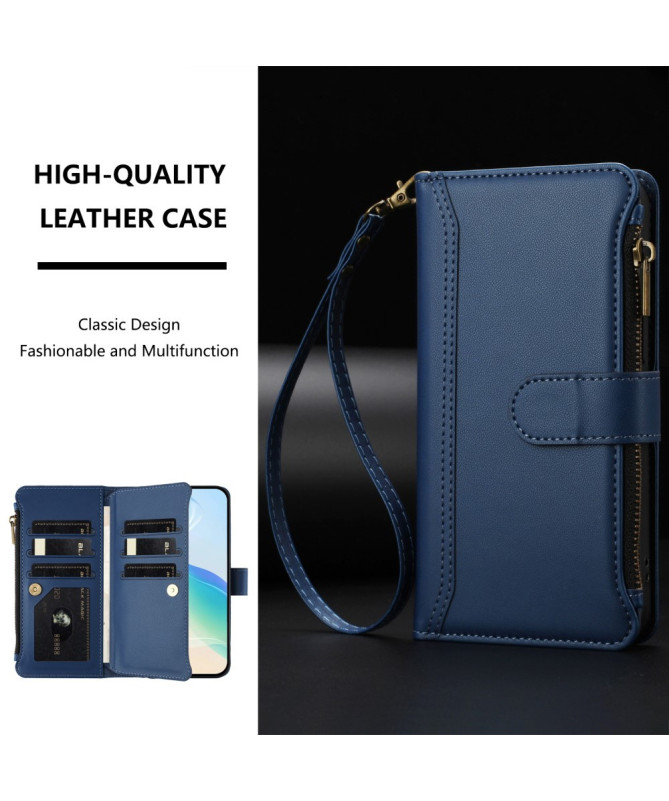 Housse Motorola Edge 60 Pro portefeuille zippée 9 cartes et support
